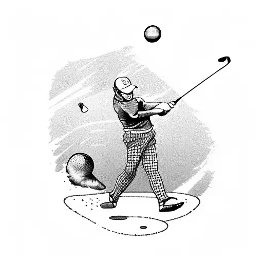 A whimsical design of a golfer teeing off, with the golf ball made of colorful plastic caps tattoo design idea