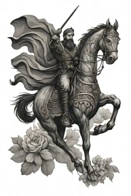 Incorporate elements of Ukrainian cossack folklore into a black-grey tattoo design tattoo design idea