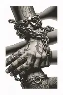 chained handshake with dates on both hands holding tattoo design idea