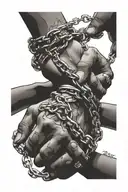 chained handshake with dates on both hands holding tattoo design idea