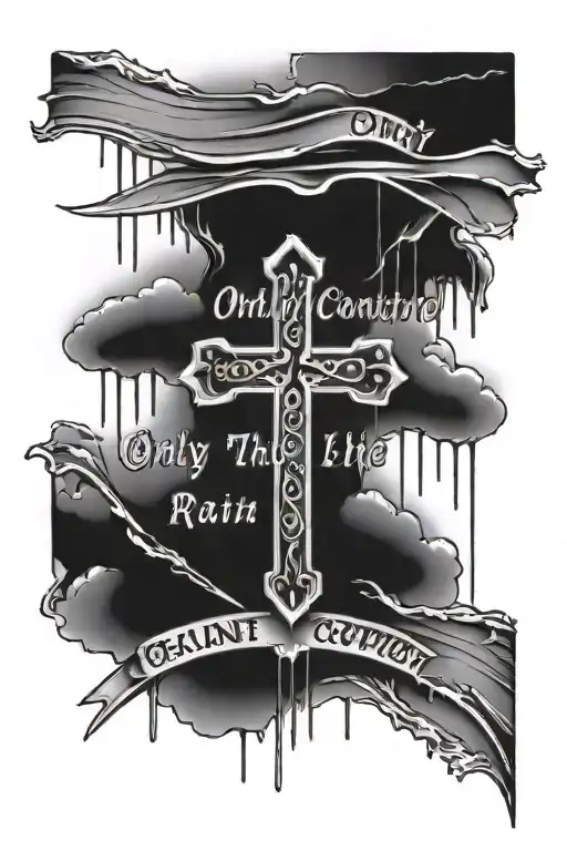 cross with words "only I can control the rain" tattoo design idea