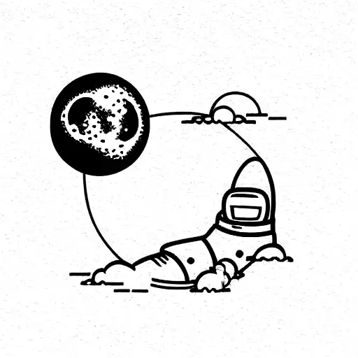 Astronaut, moon and Ocean tide tattoo design idea
