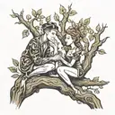 two people sitting on a tree tattoo design idea