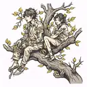 two people sitting on a tree tattoo design idea