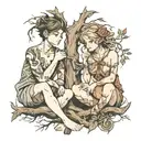 two people sitting on a tree tattoo design idea