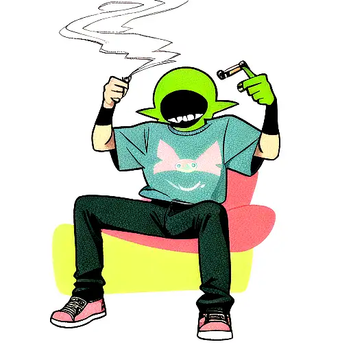 an alien smoking a joint wearing a t-shirt with a tooth icon tattoo design idea