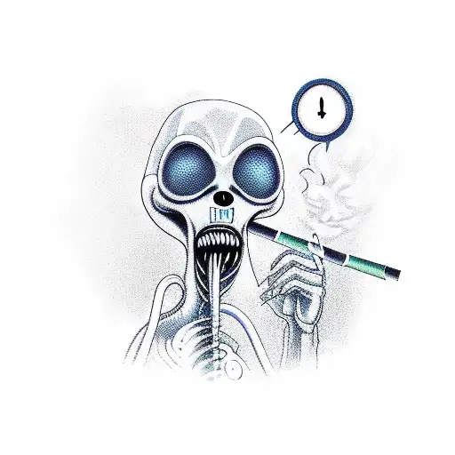 alien dentist smoking a joint tattoo design idea
