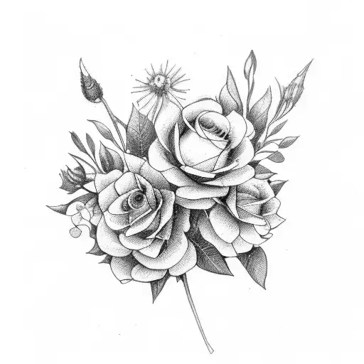 A bouquet of bithmonth flowers from february, march, april, june, july, september, october and december. tattoo design idea