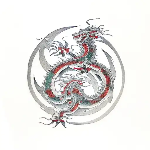 dragon with flames tattoo design idea