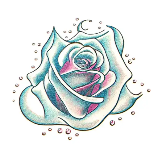 wet rose on fire with thorns and stem tattoo design idea