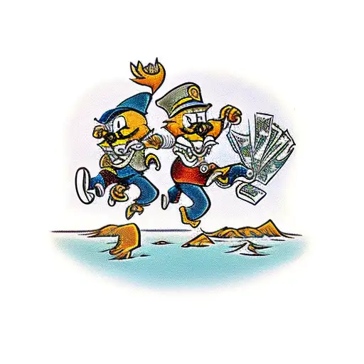 A traditional tattoo of Scrooge McDuck's nephews enjoying a motorcycle adventure tattoo design idea