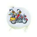 A traditional tattoo of Scrooge McDuck's nephews enjoying a motorcycle adventure tattoo design idea