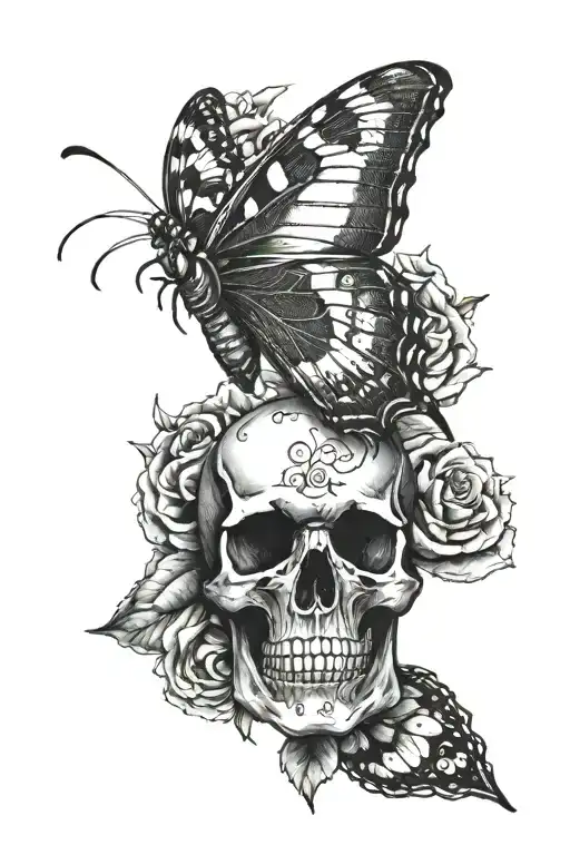 butterfly with skull inside tattoo design idea
