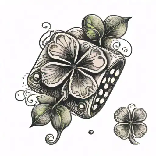 four leaf clover and penny inside dice tattoo design idea