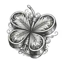 four leaf clover penny coin inside dice tattoo design idea