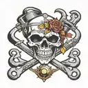 skull and wrenches crossed tattoo design idea