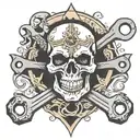 skull and wrenches crossed tattoo design idea