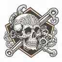 skull and wrenches crossed tattoo design idea