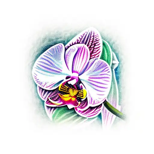 stormy rainforest with light shining in a pink orchid tattoo design idea