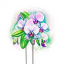 a stormy rainforest landscape with light shining in a pink orchid tattoo design idea