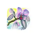 a stormy rainforest landscape with light shining in a pink orchid tattoo design idea