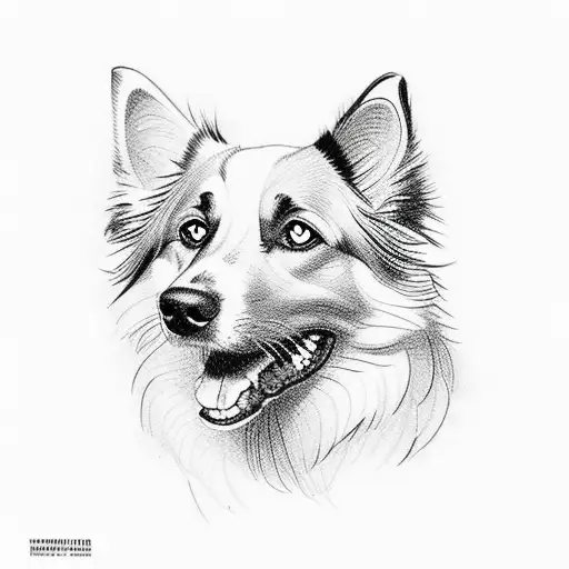 tan border collie with niko written tattoo design idea