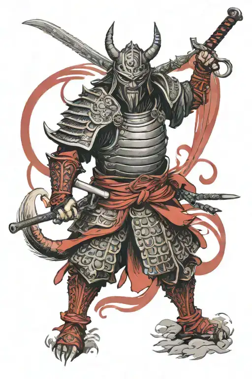 Demon Samurai wearing red and black armour tattoo design idea