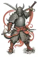 Demon Samurai wearing red and black armour tattoo design idea