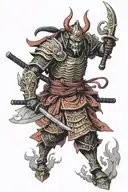 Demon Samurai wearing red and black armour tattoo design idea