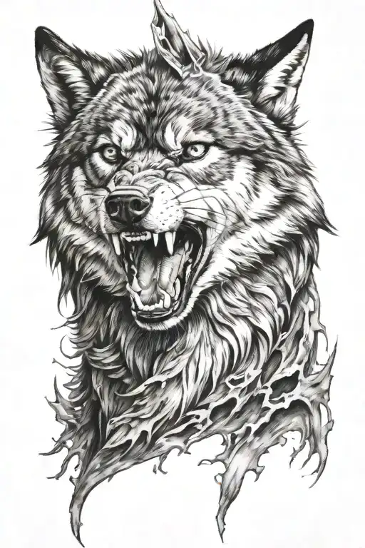 angry wolf tattoo design idea