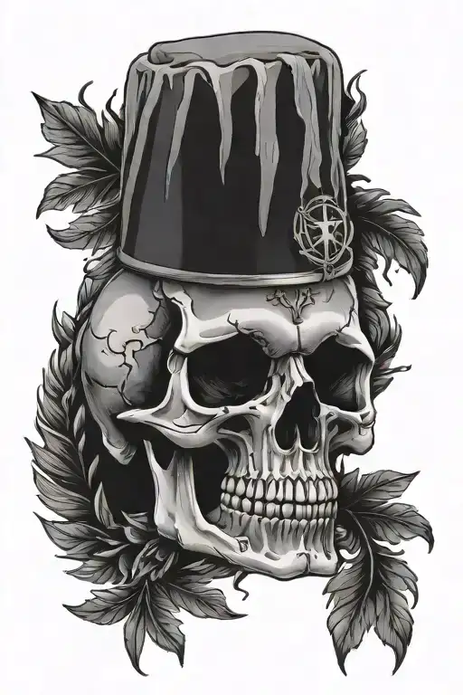 Realistic Skull with a Christian Cross behind the head surrounded with Olympic wreath of victory  tattoo design idea