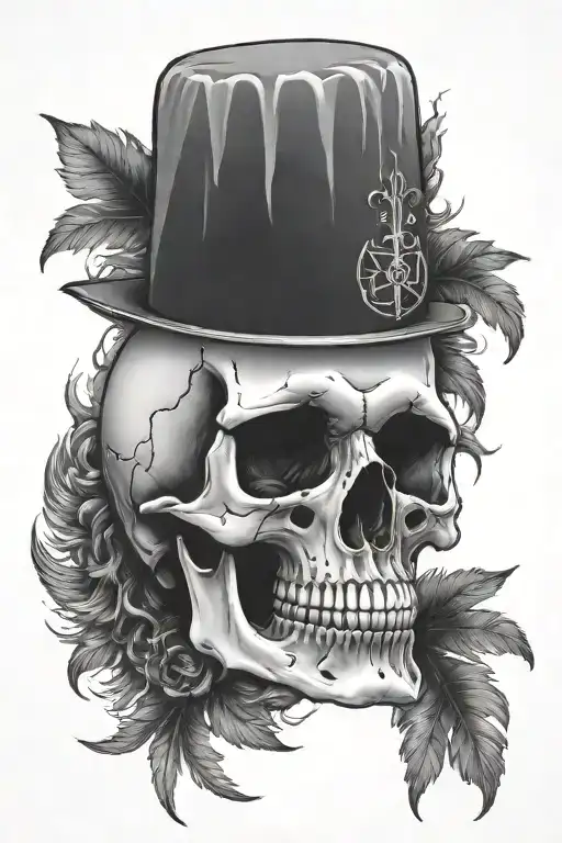 Realistic Skull with Cross behind the head surrounded with smoke  tattoo design idea