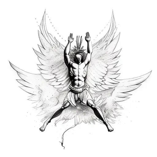 Concept tattoo with the creation and fall of Icarus tattoo design idea