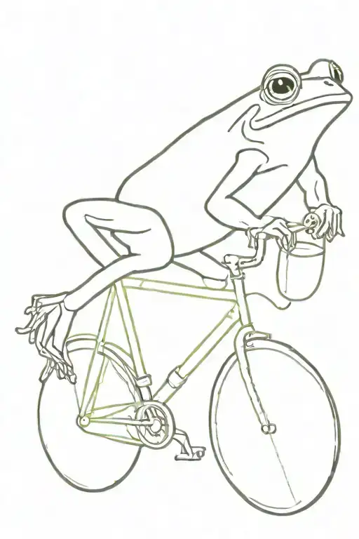 frog on a bike with a glass of liquid in one Hand  tattoo design idea