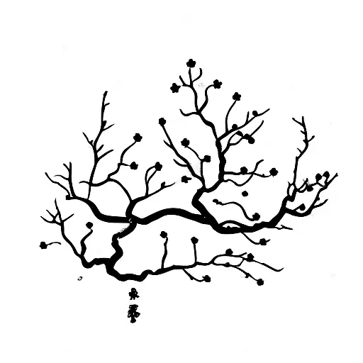 A minimalist tattoo of a cherry blossom branch with the words 'Still I Rise' as a symbol of resilience and beauty in adversity tattoo design idea