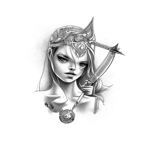 menina com arco e flecha do signo de sagitario  tattoo design idea
