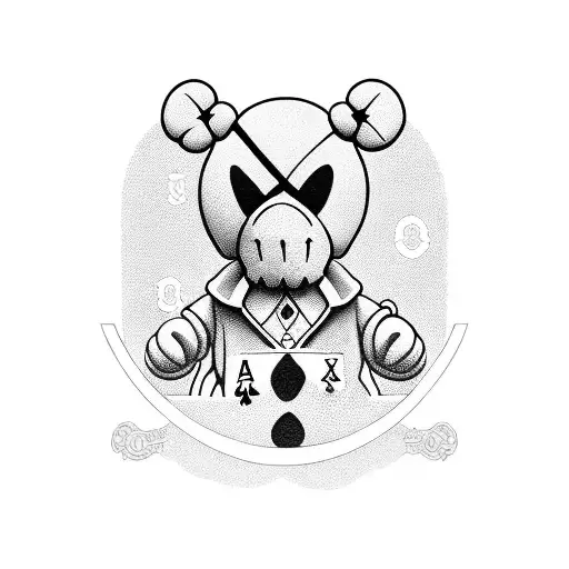 kaws companion with 4 king cards and the words bet on me below  tattoo design idea