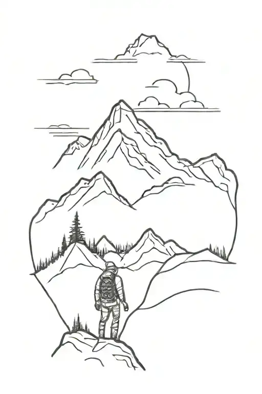 mountain explorer standing in front tattoo design idea