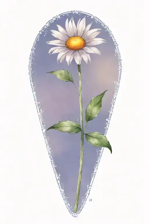 A daisy flower on an elongated stem in a brown pot that smiles from the marijuana plant  tattoo design idea