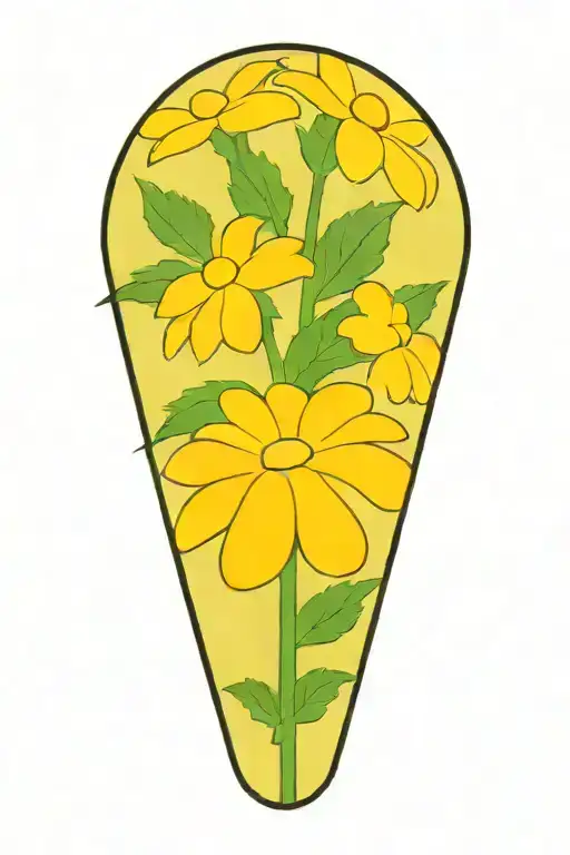 a daisy flower on an outstretched stalk that smiles from marijuana  tattoo design idea