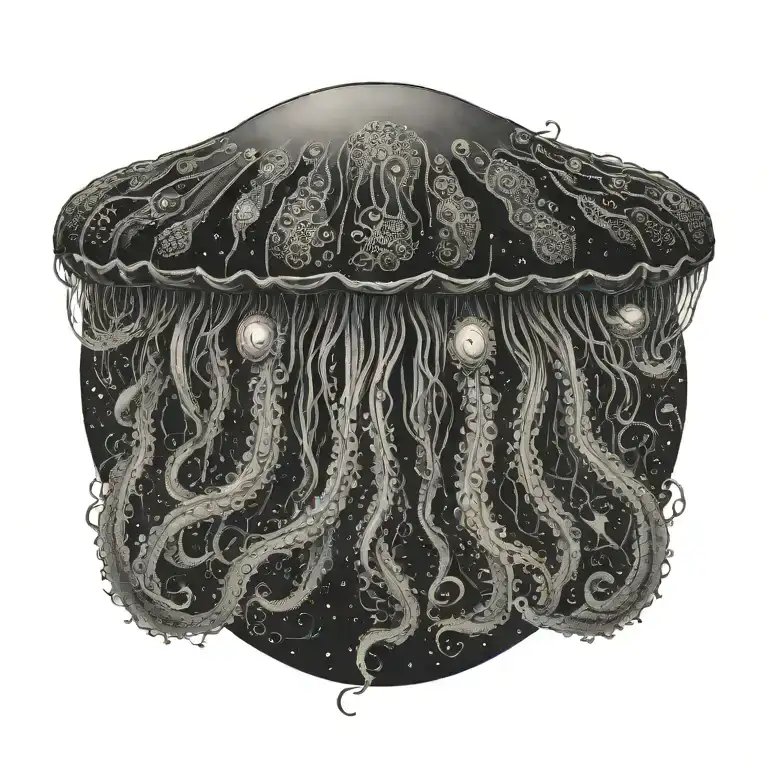 a gargon jellyfish with many eyes in its hair tattoo design idea