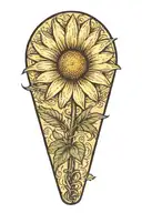 a daisy flower on an outstretched stalk that smiles from marijuana  tattoo design idea