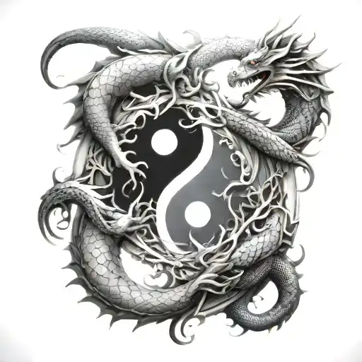 yin yang symbol formed from two dragons intertwined tattoo design idea