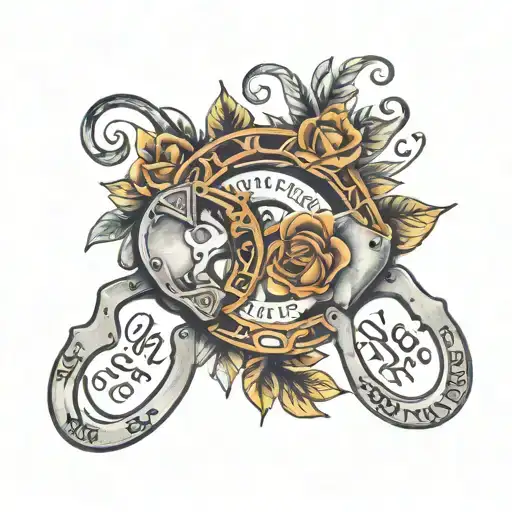 Handcuffs with the names, Rosielee and Matt Maeson songs tattoo design idea