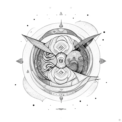 Sol Inca con luna formando el ying y el yang con bosque de fondo tattoo design idea