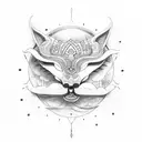 Sol Inca con luna formando el ying y el yang con bosque de fondo tattoo design idea