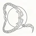 A minimalist tattoo design of a friendship bracelet with Shiva's trident symbol incorporated into the design tattoo design idea