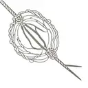 A minimalist tattoo design of a friendship bracelet with Shiva's trident symbol incorporated into the design tattoo design idea