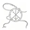 A minimalist tattoo design of a friendship bracelet with Shiva's trident symbol incorporated into the design tattoo design idea