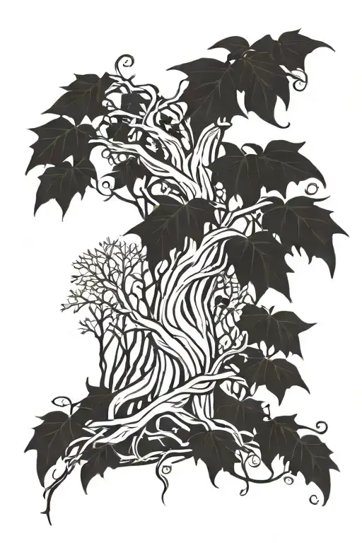 willow tree with Ivy vines tattoo design idea